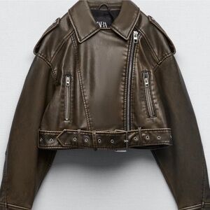 ZARA viral cropped faux leather moto jacket